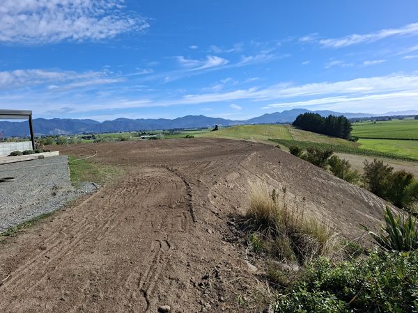 Completed cut and fill platform with Marlborough views