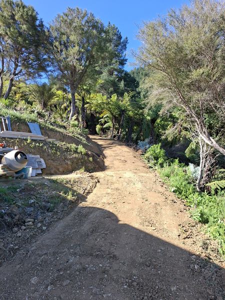 Widened track running down through the bush after the job, Mahau Sound